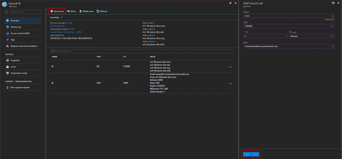 Creating and Configuring Azure DNS Resource and Setting Up a Custom ...